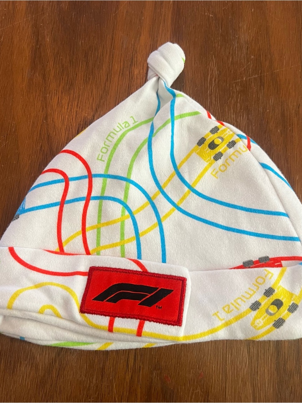 Formula 1 Cars Knot Beanie with Multicolor Track Print 9-12 Month